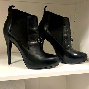 All Saints Black Leather High-Heel Ankle Booties